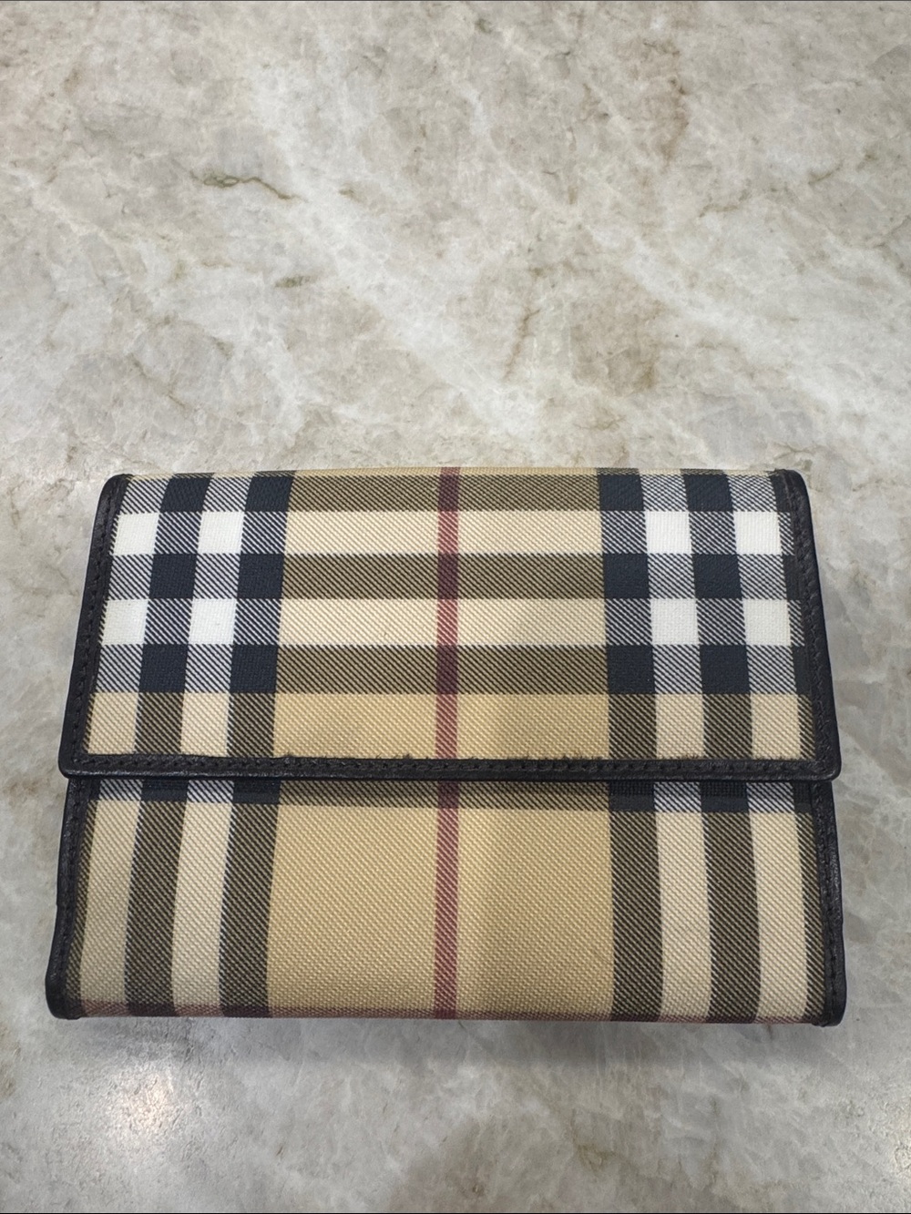 Burberry Beige Nova Check Folded Wallet with Black Trim